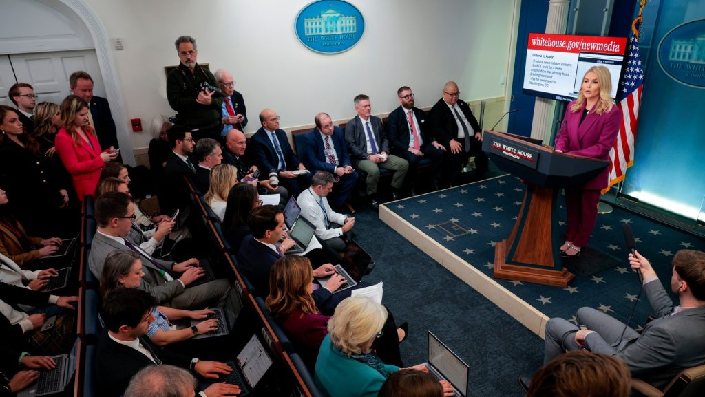 The New Press Secretary Takes the Podium Facing 5 Major West Wing Battles illustrating new press secretary